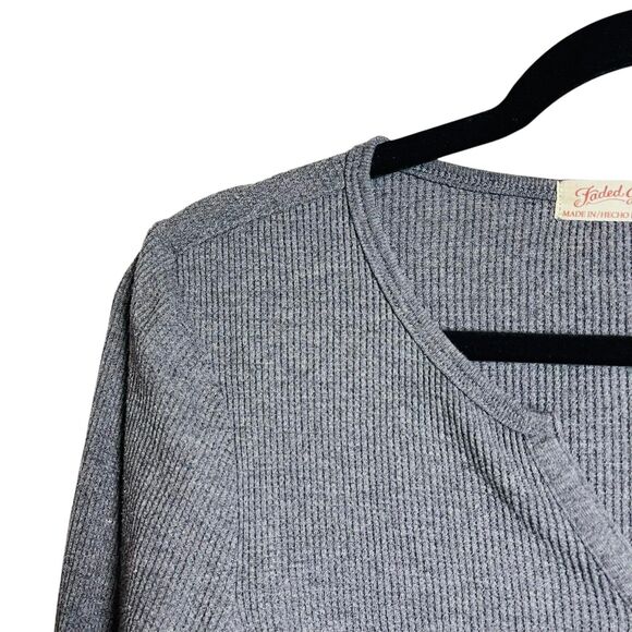 Faded Glory Sweater Womens Small Gray Henley Long Sleeve Thermal Waffle Knit Top - Picture 4 of 9